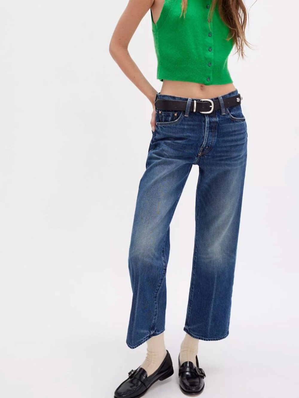 MOTHER The Rambler High Rise Ankle Straight Jeans in Well Stacked - size 28